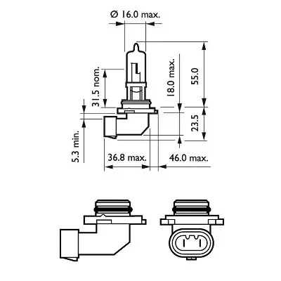 Фото: Лампа галоген. НB3 12V 65W PHILIPS Vision +30% P20d ORIGINAL 9005PRB1